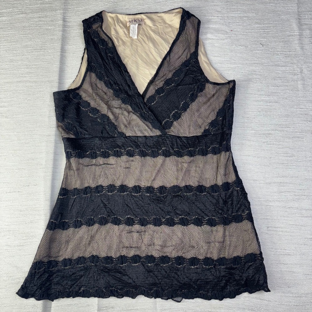 MKM Vintage XL Y2K Black Sheer Babydoll Lace Sleeveless Top Women's M Whimsigoth